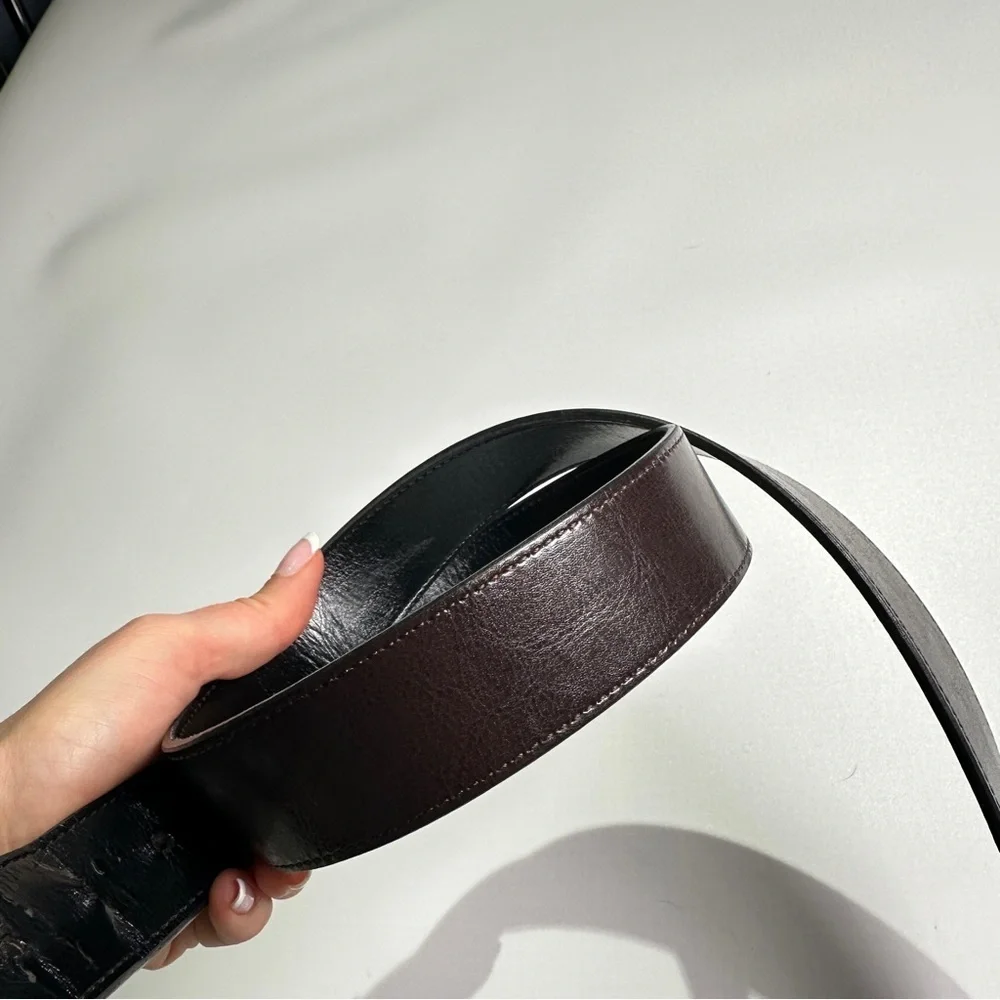 Reversible Leather Belt 42 Inch Black Brown Silver Buckle